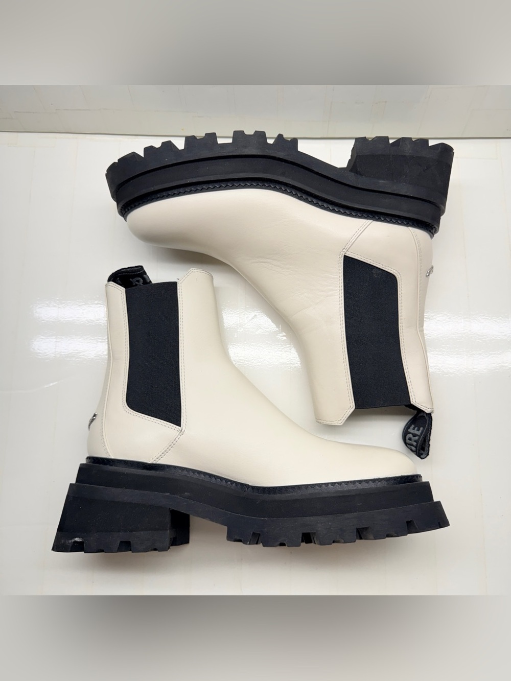 NEW Zadig & Voltaire Women's Ride Stretch White Chelsea Boots, Size 38